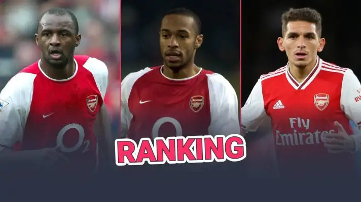 Patrick Vieira, Thierry Henry and Lucas Torreira playing for Arsenal