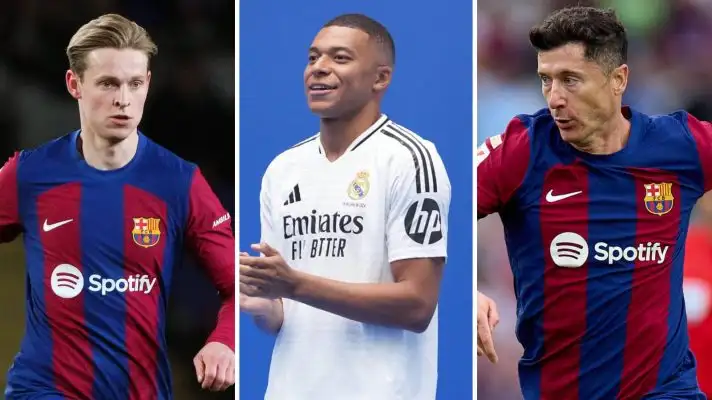 Frenkie de Jong at Barcelona, Kylian Mbappe at Real Madrid and Robert Lewandowski at Barcelona